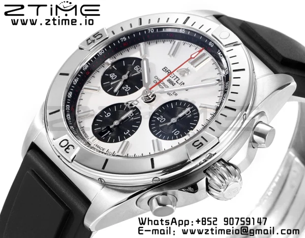 Breitling Chronomat B01 AB0134101G1S1 42mm SS BLS 1:1 Best Edition Silvery Dial on Black Rubber Strap A7750 - Super Clone Watch | 1:1 Best Version
