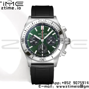Breitling Chronomat B01 AB01343A1L1A1 42mm SS BLS 1:1 Best Edition Green Dial on Black Rubber Strap A7750 - Super Clone Watch | 1:1 Best Version