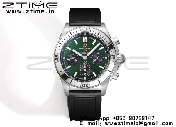 Breitling Chronomat B01 AB01343A1L1A1 42mm SS BLS 1:1 Best Edition Green Dial on Black Rubber Strap A7750 - Super Clone Watch | 1:1 Best Version