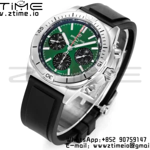 Breitling Chronomat B01 AB01343A1L1A1 42mm SS BLS 1:1 Best Edition Green Dial on Black Rubber Strap A7750 - Super Clone Watch | 1:1 Best Version