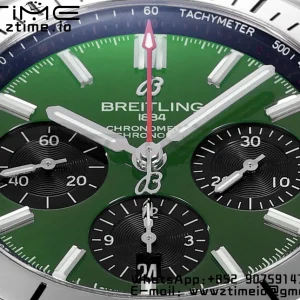 Breitling Chronomat B01 AB01343A1L1A1 42mm SS BLS 1:1 Best Edition Green Dial on Black Rubber Strap A7750 - Super Clone Watch | 1:1 Best Version
