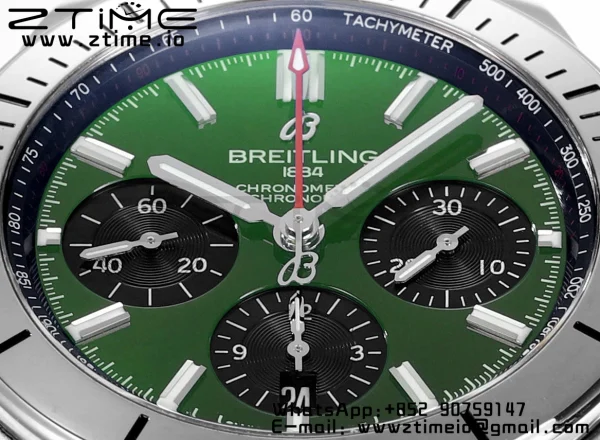 Breitling Chronomat B01 AB01343A1L1A1 42mm SS BLS 1:1 Best Edition Green Dial on Black Rubber Strap A7750 - Super Clone Watch | 1:1 Best Version