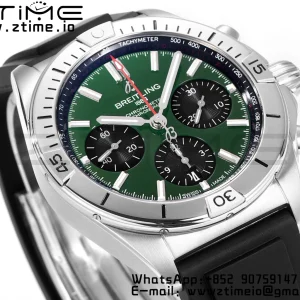 Breitling Chronomat B01 AB01343A1L1A1 42mm SS BLS 1:1 Best Edition Green Dial on Black Rubber Strap A7750 - Super Clone Watch | 1:1 Best Version