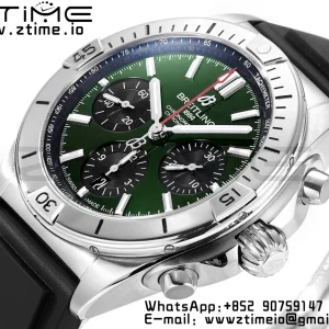 Breitling Chronomat B01 AB01343A1L1A1 42mm SS BLS 1:1 Best Edition Green Dial on Black Rubber Strap A7750 - Super Clone Watch | 1:1 Best Version