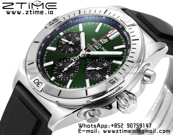 Breitling Chronomat B01 AB01343A1L1A1 42mm SS BLS 1:1 Best Edition Green Dial on Black Rubber Strap A7750 - Super Clone Watch | 1:1 Best Version