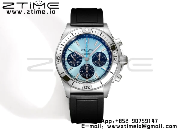 Breitling Chronomat B01 PB0134101C1S1 42mm SS BLS 1:1 Best Edition Ice Blue Dial on Black Rubber Strap A7750 - Super Clone Watch | 1:1 Best Version