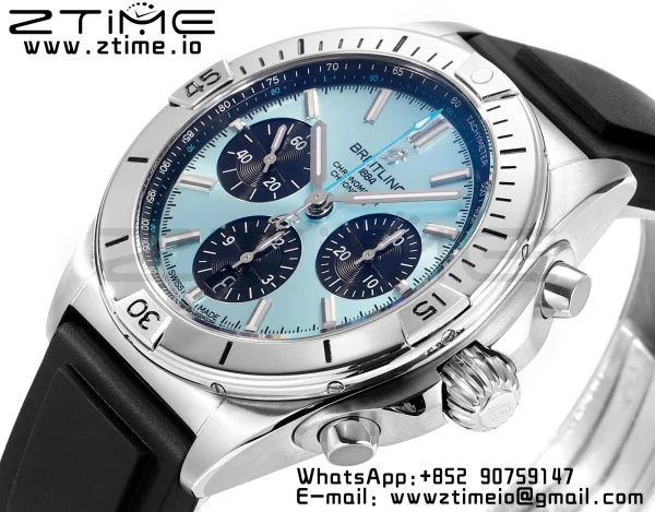 Breitling Chronomat B01 PB0134101C1S1 42mm SS BLS 1:1 Best Edition Ice Blue Dial on Black Rubber Strap A7750 - Super Clone Watch | 1:1 Best Version