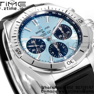 Breitling Chronomat B01 PB0134101C1S1 42mm SS BLS 1:1 Best Edition Ice Blue Dial on Black Rubber Strap A7750 - Super Clone Watch | 1:1 Best Version