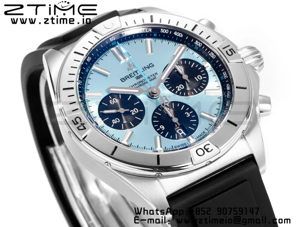 Breitling Chronomat B01 PB0134101C1S1 42mm SS BLS 1:1 Best Edition Ice Blue Dial on Black Rubber Strap A7750 - Super Clone Watch | 1:1 Best Version