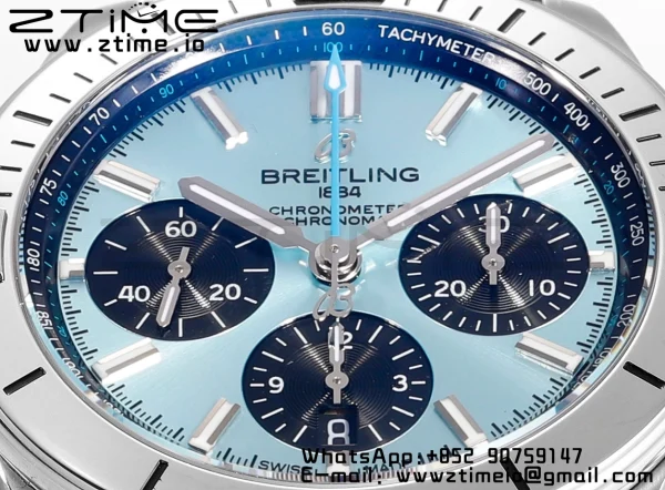 Breitling Chronomat B01 PB0134101C1S1 42mm SS BLS 1:1 Best Edition Ice Blue Dial on Black Rubber Strap A7750 - Super Clone Watch | 1:1 Best Version