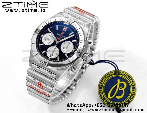 Breitling Chronomat B01 AB0134101B1A1 42mm SS BLS 1:1 Best Edition Quadrante nero su cinturino in acciaio A7750 - Orologio Super Clone | 1:1 Best Version