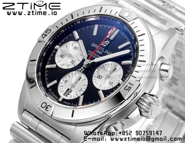Breitling Chronomat B01 AB0134101B1A1 42mm SS BLS 1:1 Best Edition Quadrante nero su cinturino in acciaio A7750 - Orologio Super Clone | 1:1 Best Version