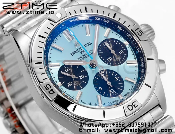 Breitling Chronomat B01 PB0134101C1S1 42mm SS BLS 1:1 Best Edition Ice Blue Dial on Stainless Steel Strap A7750 - Super Clone Watch | 1:1 Best Version
