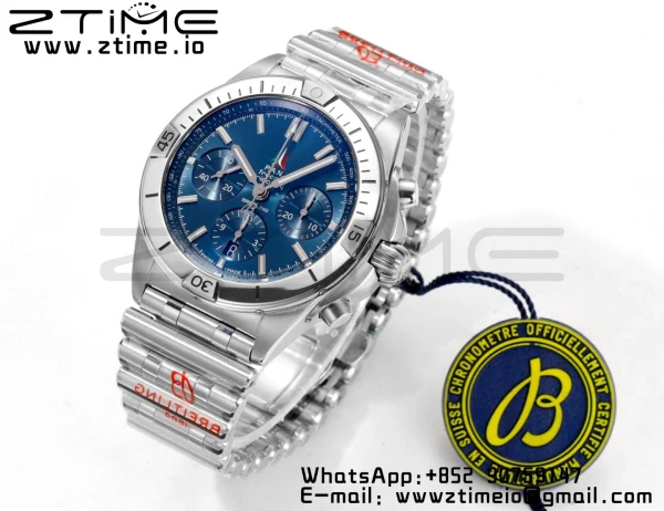 Breitling Chronomat B01 AB0134101K1A1 42mm SS BLS 1:1 Best Edition Blue Dial on Stainless Steel Strap A7750 - Super Clone Watch | 1:1 Best Version