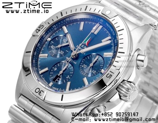 Breitling Chronomat B01 AB0134101K1A1 42mm SS BLS 1:1 Best Edition Blue Dial on Stainless Steel Strap A7750 - Super Clone Watch | 1:1 Best Version
