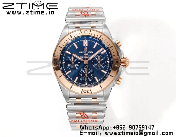 Breitling Chronomat B01 UB0134101C1U1 42mm SS/RG BLS 1:1 Best Edition Blue Dial on Stainless Steel Strap A7750 - Super Clone Watch | 1:1 Best Version