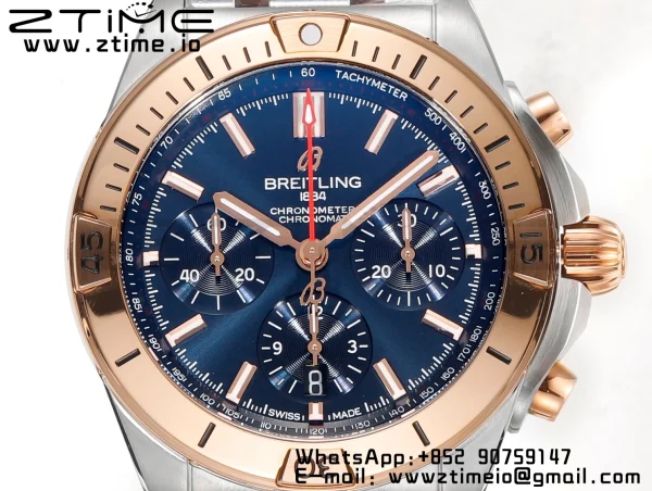Breitling Chronomat B01 UB0134101C1U1 42mm SS/RG BLS 1:1 Best Edition Blue Dial on Stainless Steel Strap A7750 - Super Clone Watch | 1:1 Best Version