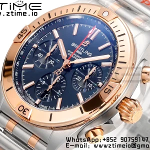 Breitling Chronomat B01 UB0134101C1U1 42mm SS/RG BLS 1:1 Best Edition Blue Dial on Stainless Steel Strap A7750 - Super Clone Watch | 1:1 Best Version