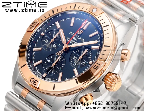 Breitling Chronomat B01 UB0134101C1U1 42mm SS/RG BLS 1:1 Best Edition Blue Dial on Stainless Steel Strap A7750 - Super Clone Watch | 1:1 Best Version