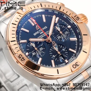 Breitling Chronomat B01 UB0134101C1U1 42mm SS/RG BLS 1:1 Best Edition Blue Dial on Stainless Steel Strap A7750 - Super Clone Watch | 1:1 Best Version