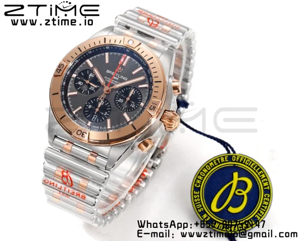 Breitling Chronomat B01 UB0134101C1U1 42mm SS/RG BLS 1:1 Best Edition Quadrante blu su cinturino in acciaio A7750 - Orologio Super Clone | 1:1 Best Version