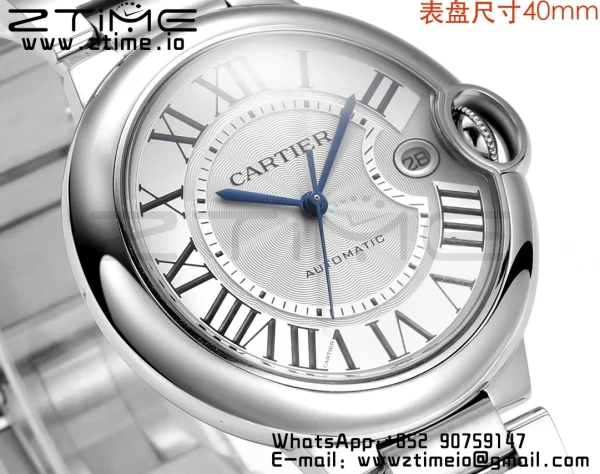 Cartier Ballon Bleu WSBB0040 40mm SS CHF 1:1 Best Edition Silvery Texture Dial on  SS Bracelet A2824 (Quick Release) - Super Clone Watch | 1:1 Best Version