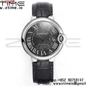 Cartier Cartier Ballon Bleu WSBB0060 40mm SS CHF 1:1 Best Edition Black Texture Dial on Blue Leather Strap  A2824 (Quick Release) - Super Clone Watch | 1:1 Best Version