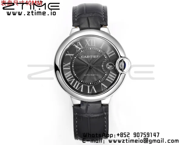 Cartier Cartier Ballon Bleu WSBB0060 40mm SS CHF 1:1 Best Edition Μαύρη υφή Dial σε μπλε δερμάτινο λουράκι A2824 (γρήγορη απελευθέρωση) - Super Clone ρολόι | 1:1 Best έκδοση