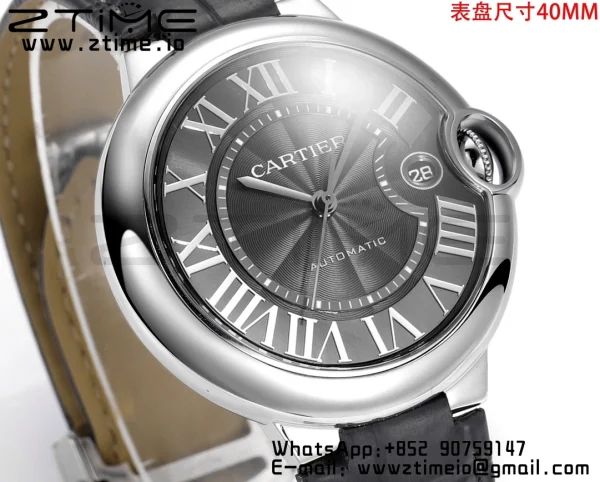 Cartier Cartier Ballon Bleu WSBB0060 40mm SS CHF 1:1 Best Edition Μαύρη υφή Dial σε μπλε δερμάτινο λουράκι A2824 (γρήγορη απελευθέρωση) - Super Clone ρολόι | 1:1 Best έκδοση