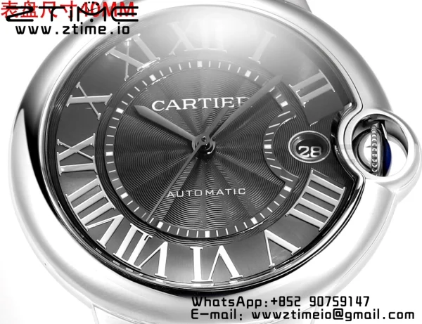 Cartier Cartier Ballon Bleu WSBB0060 40mm SS CHF 1:1 Best Edition Μαύρη υφή Dial σε μπλε δερμάτινο λουράκι A2824 (γρήγορη απελευθέρωση) - Super Clone ρολόι | 1:1 Best έκδοση