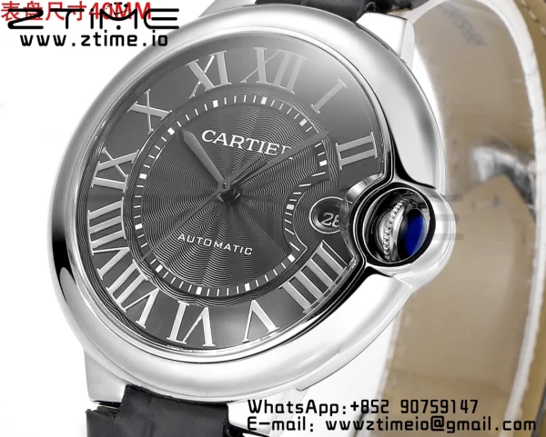 Cartier Cartier Ballon Bleu WSBB0060 40mm SS CHF 1:1 Best Edition Μαύρη υφή Dial σε μπλε δερμάτινο λουράκι A2824 (γρήγορη απελευθέρωση) - Super Clone ρολόι | 1:1 Best έκδοση