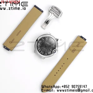 Cartier Cartier Ballon Bleu WSBB0060 40mm SS CHF 1:1 Best Edition Μαύρη υφή Dial σε μπλε δερμάτινο λουράκι A2824 (γρήγορη απελευθέρωση) - Super Clone ρολόι | 1:1 Best έκδοση