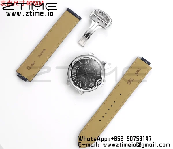 Cartier Cartier Ballon Bleu WSBB0060 40mm SS CHF 1:1 Best Edition Μαύρη υφή Dial σε μπλε δερμάτινο λουράκι A2824 (γρήγορη απελευθέρωση) - Super Clone ρολόι | 1:1 Best έκδοση