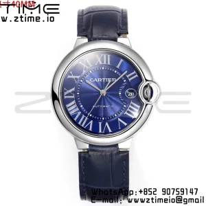 Cartier Ballon Bleu WSBB0061 40mm SS CHF 1:1 Best Edition Blue Texture Dial on Blue Leather Strap  A2824 (Quick Release) - Super Clone Watch | 1:1 Best Version