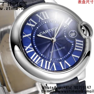 Cartier Ballon Bleu WSBB0061 40 χιλιοστά SS CHF 1:1 Best Edition Blue Texture Dial on Blue Leather Strap A2824 (Quick Release) - Super Clone Watch | 1:1 Best Version