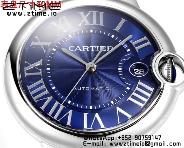 Cartier Ballon Bleu WSBB0061 40 χιλιοστά SS CHF 1:1 Best Edition Blue Texture Dial on Blue Leather Strap A2824 (Quick Release) - Super Clone Watch | 1:1 Best Version