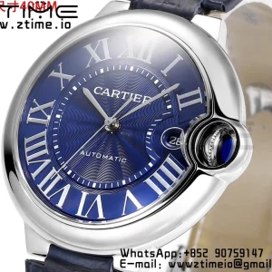 Cartier Ballon Bleu WSBB0061 40 χιλιοστά SS CHF 1:1 Best Edition Blue Texture Dial on Blue Leather Strap A2824 (Quick Release) - Super Clone Watch | 1:1 Best Version