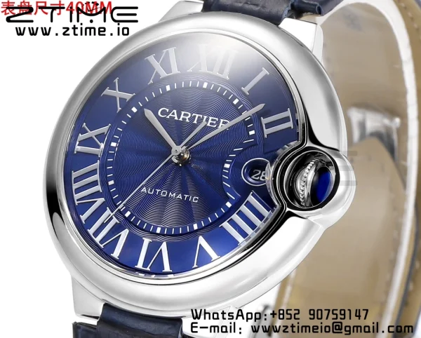 Cartier Ballon Bleu WSBB0061 40 χιλιοστά SS CHF 1:1 Best Edition Blue Texture Dial on Blue Leather Strap A2824 (Quick Release) - Super Clone Watch | 1:1 Best Version