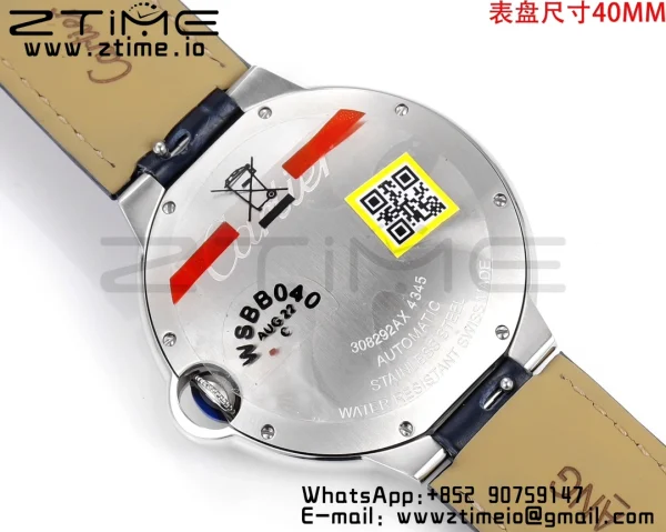 Cartier Ballon Bleu WSBB0061 40 χιλιοστά SS CHF 1:1 Best Edition Blue Texture Dial on Blue Leather Strap A2824 (Quick Release) - Super Clone Watch | 1:1 Best Version