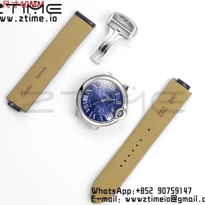 Cartier Ballon Bleu WSBB0061 40 χιλιοστά SS CHF 1:1 Best Edition Blue Texture Dial on Blue Leather Strap A2824 (Quick Release) - Super Clone Watch | 1:1 Best Version