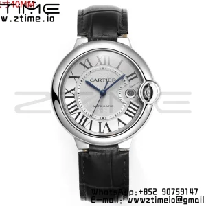 Cartier Ballon Bleu WSBB0039 40mm SS CHF 1:1 Best Edition Silvery Texture Dial on Black Leather Strap  A2824 (Quick Release) - Super Clone Watch | 1:1 Best Version
