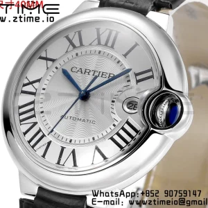 Cartier Ballon Bleu WSBB0039 40mm SS CHF 1:1 Best Edition Silvery Texture Dial on Black Leather Strap  A2824 (Quick Release) - Super Clone Watch | 1:1 Best Version