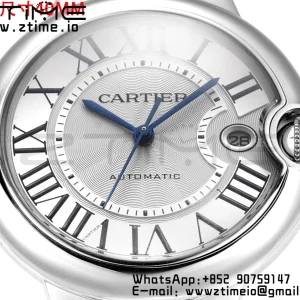 Cartier Ballon Bleu WSBB0039 40mm SS CHF 1:1 Best Edition Silvery Texture Dial on Black Leather Strap  A2824 (Quick Release) - Super Clone Watch | 1:1 Best Version