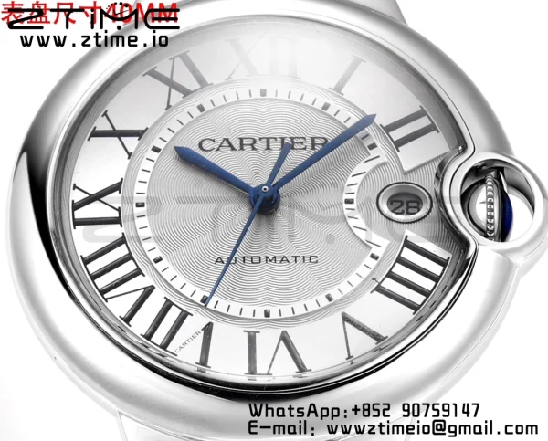 Cartier Ballon Bleu WSBB0039 40mm SS CHF 1:1 Best Edition Silvery Texture Dial on Black Leather Strap  A2824 (Quick Release) - Super Clone Watch | 1:1 Best Version