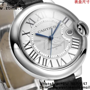 Cartier Ballon Bleu WSBB0039 40mm SS CHF 1:1 Best Edition Silvery Texture Dial on Black Leather Strap  A2824 (Quick Release) - Super Clone Watch | 1:1 Best Version