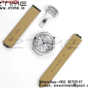 Cartier Ballon Bleu WSBB0039 40mm SS CHF 1:1 Best Edition Silvery Texture Dial on Black Leather Strap  A2824 (Quick Release) - Super Clone Watch | 1:1 Best Version