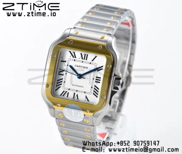 Cartier Santos de Cartier W2SA0007 35mm SS/YG BVF 1:1 Best Edition White Dial on SS/YG SmartLinks Bracelet MIYOTA 9015 V2 - Super Clone Watch | 1:1 Best Version