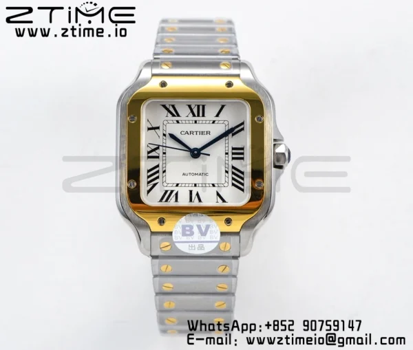Cartier Santos de Cartier W2SA0007 35mm SS/YG BVF 1:1 Best Edition White Dial on SS/YG SmartLinks Bracelet MIYOTA 9015 V2 - Super Clone Watch | 1:1 Best Version