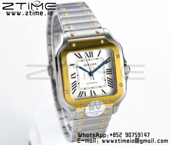 Cartier Santos de Cartier W2SA0007 35mm SS/YG BVF 1:1 Best Edition White Dial on SS/YG SmartLinks Bracelet MIYOTA 9015 V2 - Super Clone Watch | 1:1 Best Version