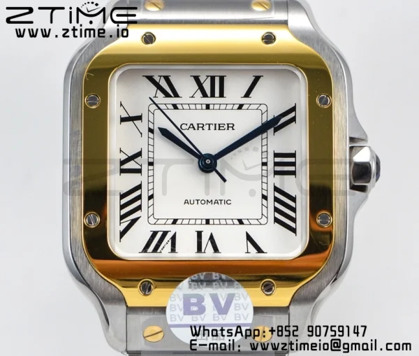 Cartier Santos de Cartier W2SA0007 35mm SS/YG BVF 1:1 Best Edition White Dial on SS/YG SmartLinks Bracelet MIYOTA 9015 V2 - Super Clone Watch | 1:1 Best Version
